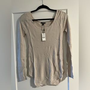 NEW Express Tunic top stretchy uneven hem wide neck cream beige tan XS 8229 3893